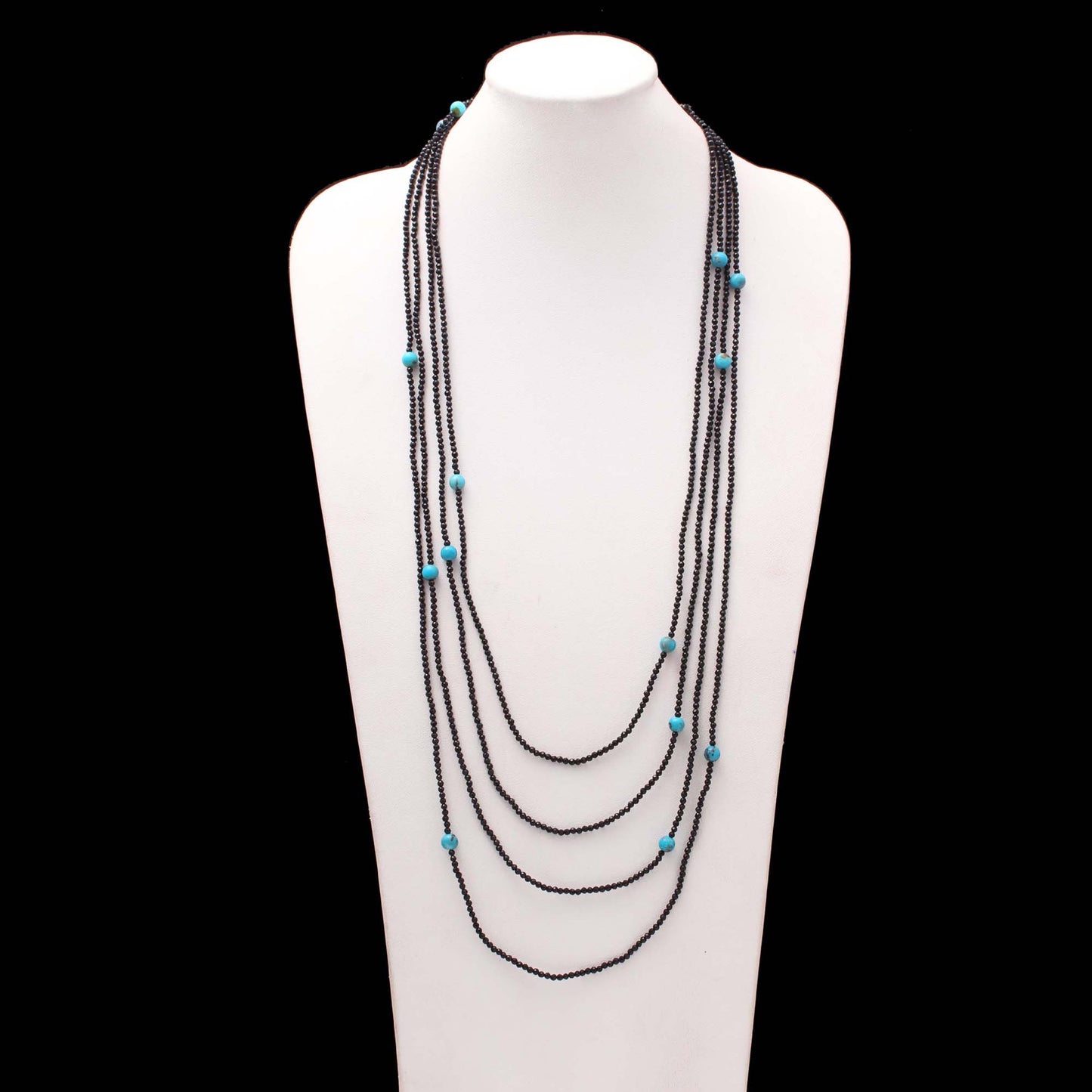 Elegant Black Spinel and Turquoise Endless Necklace – Versatile and Stylish