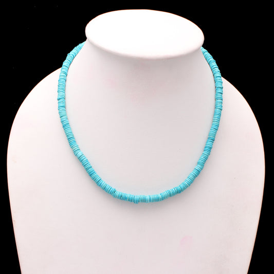 Natural Blue Howlite Turquoise Tire Bead Necklace – Smooth Wheel Gemstone Jewelry for Calm, Balance & Stylish Everyday Wear