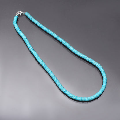 Natural Blue Howlite Turquoise Tire Bead Necklace – Smooth Wheel Gemstone Jewelry for Calm, Balance & Stylish Everyday Wear