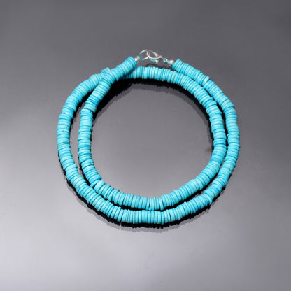 Natural Blue Howlite Turquoise Tire Bead Necklace – Smooth Wheel Gemstone Jewelry for Calm, Balance & Stylish Everyday Wear