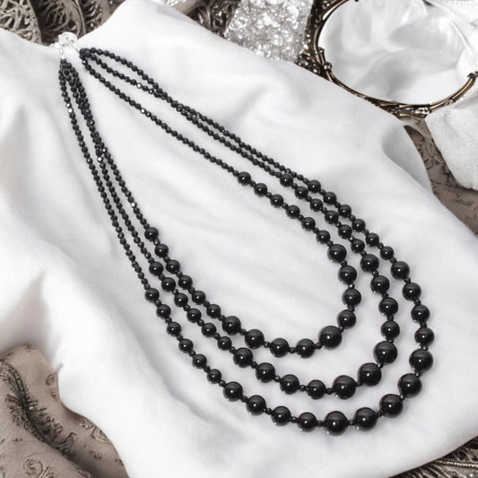 Natural Black Onyx Beads Gemstone Necklace – Elegance, Protection & Focus