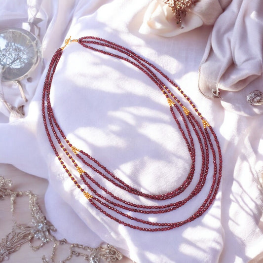 Luxurious Multi-Layer Natural Garnet Beaded Necklace – Elegance in Every Strand