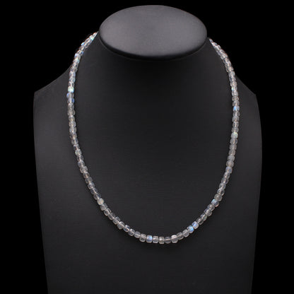 Natural Labradorite Faceted Cube Box Gemstone Necklace – Handmade Statement Jewelry