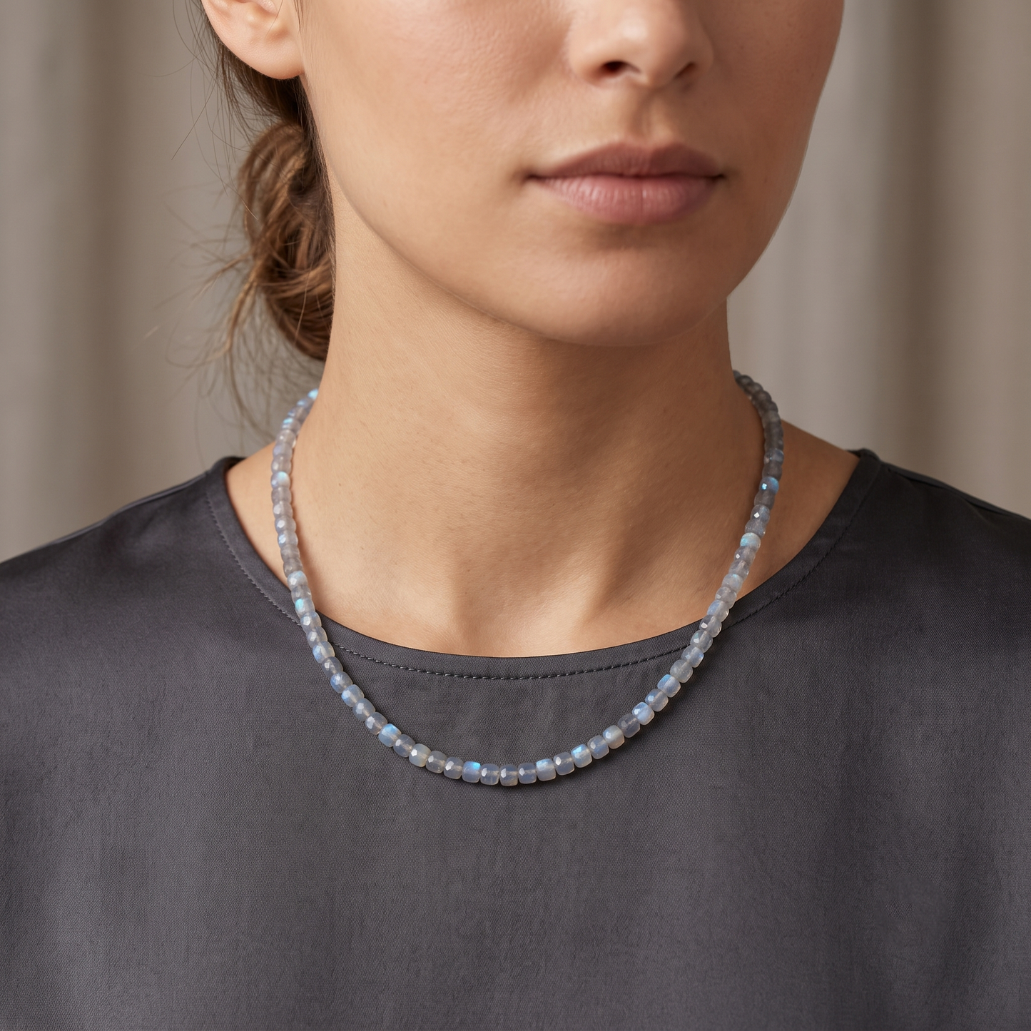 Natural Labradorite Faceted Cube Box Gemstone Necklace – Handmade Statement Jewelry