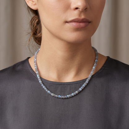 Natural Labradorite Faceted Cube Box Gemstone Necklace – Handmade Statement Jewelry