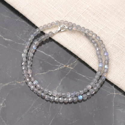 Natural Labradorite Faceted Cube Box Gemstone Necklace – Handmade Statement Jewelry
