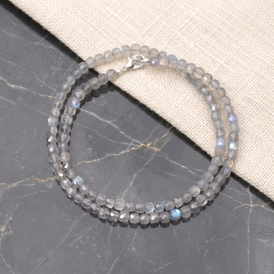 Natural Labradorite Faceted Cube Box Gemstone Necklace – Handmade Statement Jewelry
