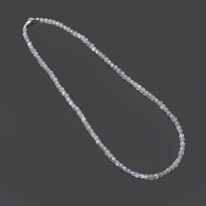 Natural Labradorite Faceted Cube Box Gemstone Necklace – Handmade Statement Jewelry