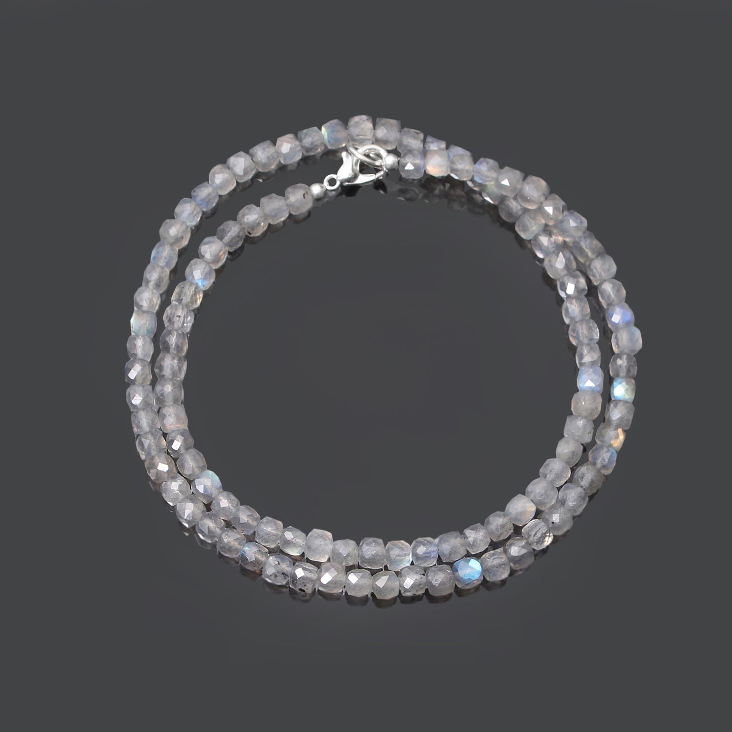 Natural Labradorite Faceted Cube Box Gemstone Necklace – Handmade Statement Jewelry