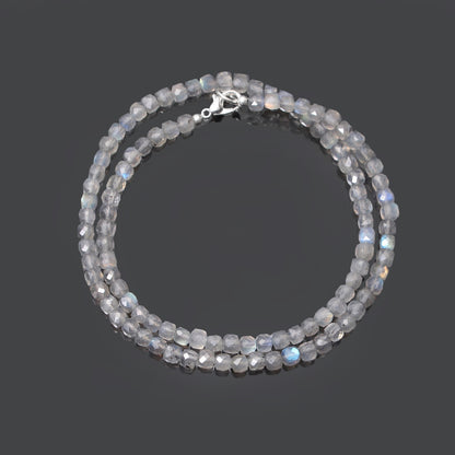 Natural Labradorite Faceted Cube Box Gemstone Necklace – Handmade Statement Jewelry