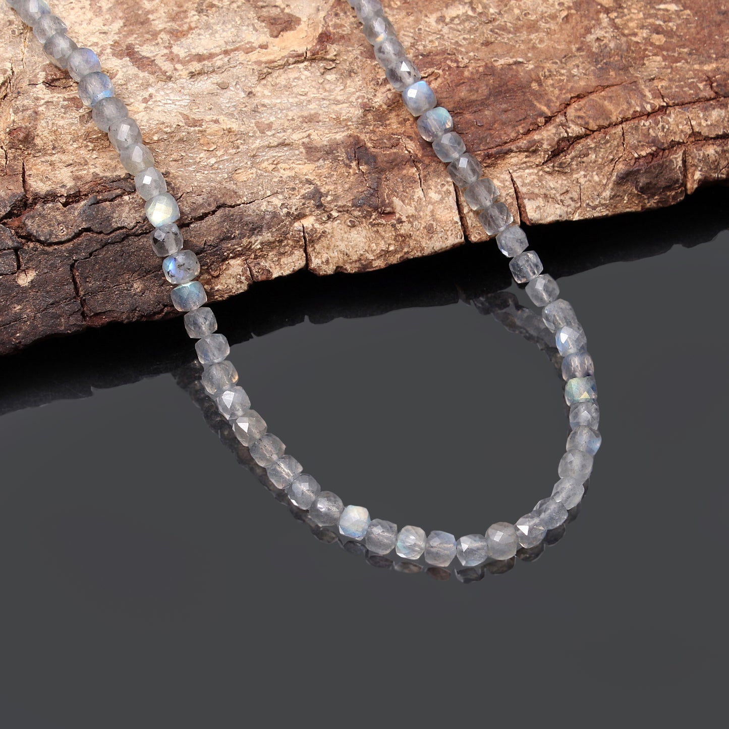 Natural Labradorite Faceted Cube Box Gemstone Necklace – Handmade Statement Jewelry