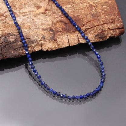 Memorable Lapis Gemstone Beaded Necklace with 925 Sterling Silver Lock