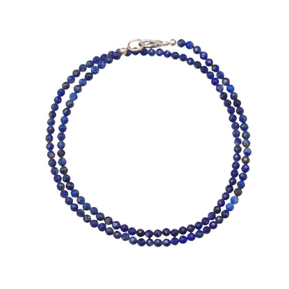 Memorable Lapis Gemstone Beaded Necklace with 925 Sterling Silver Lock
