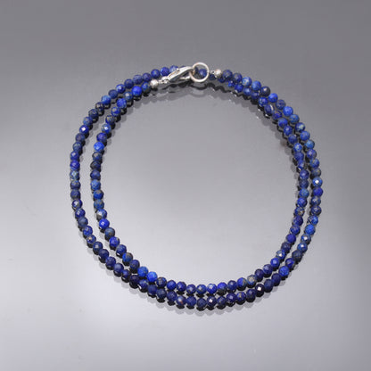 Memorable Lapis Gemstone Beaded Necklace with 925 Sterling Silver Lock