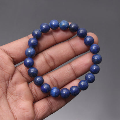 Natural Lapis Lazuli Smooth Round Streatch Bead Bracelet – Wisdom, Truth & Inner Peace | Handmade Stretchable Gemstone Jewelry
