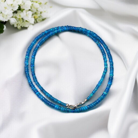 Natural Blue Ethiopian Opal Rondelle Beaded Necklace
