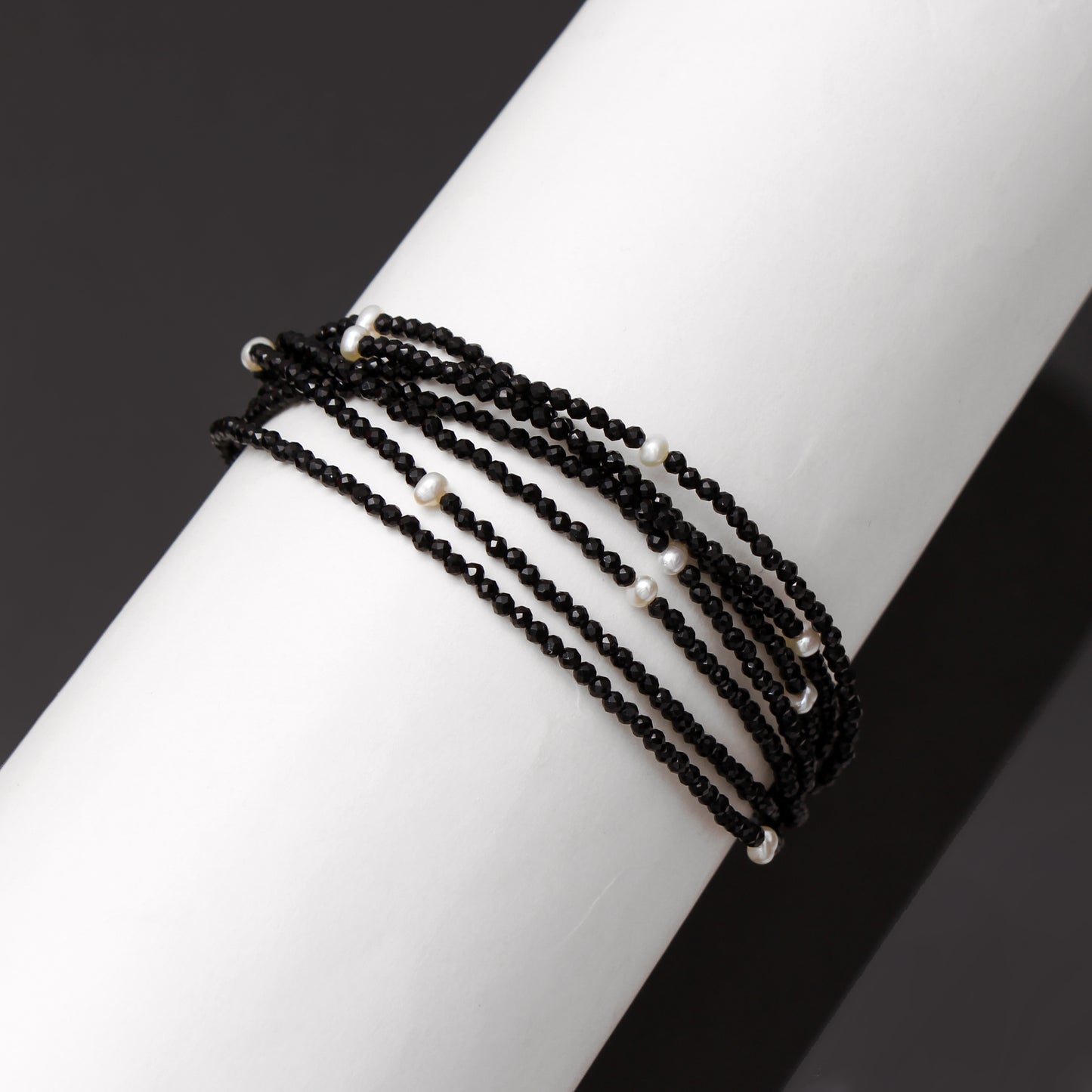 Natural Black Spinel & Pearl 7-Layer Bracelet – Elegant Multi-Strand Healing Crystal Bracelet