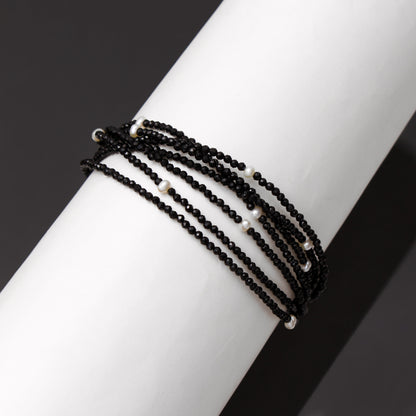 Natural Black Spinel & Pearl 7-Layer Bracelet – Elegant Multi-Strand Healing Crystal Bracelet