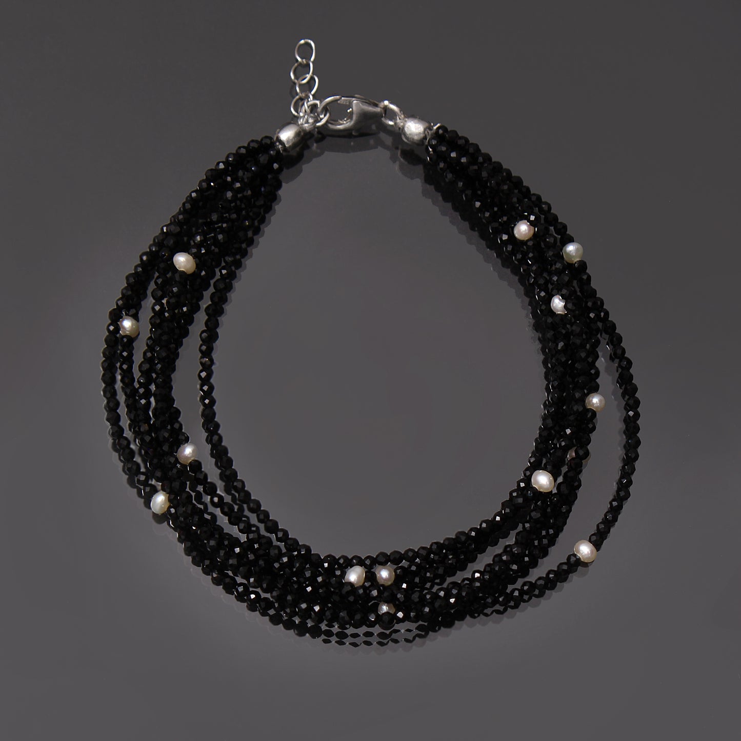 Natural Black Spinel & Pearl 7-Layer Bracelet – Elegant Multi-Strand Healing Crystal Bracelet