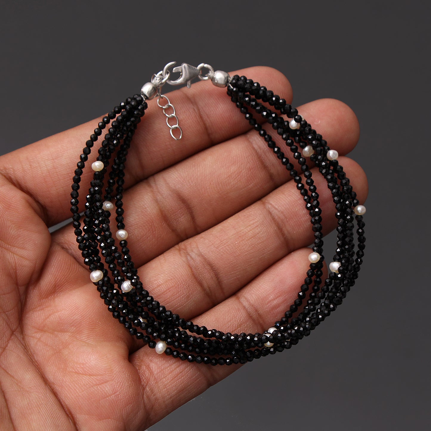 Natural Black Spinel & Pearl 7-Layer Bracelet – Elegant Multi-Strand Healing Crystal Bracelet
