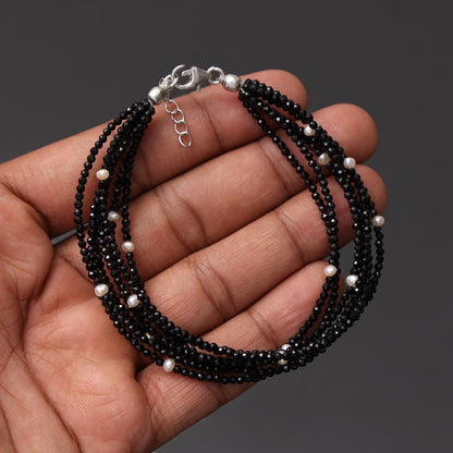 Natural Black Spinel & Pearl 7-Layer Bracelet – Elegant Multi-Strand Healing Crystal Bracelet