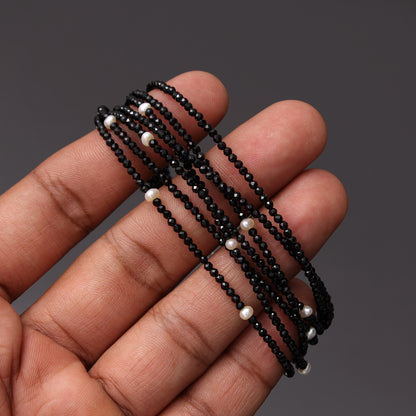 Natural Black Spinel & Pearl 7-Layer Bracelet – Elegant Multi-Strand Healing Crystal Bracelet