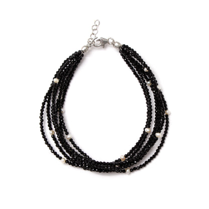 Natural Black Spinel & Pearl 7-Layer Bracelet – Elegant Multi-Strand Healing Crystal Bracelet
