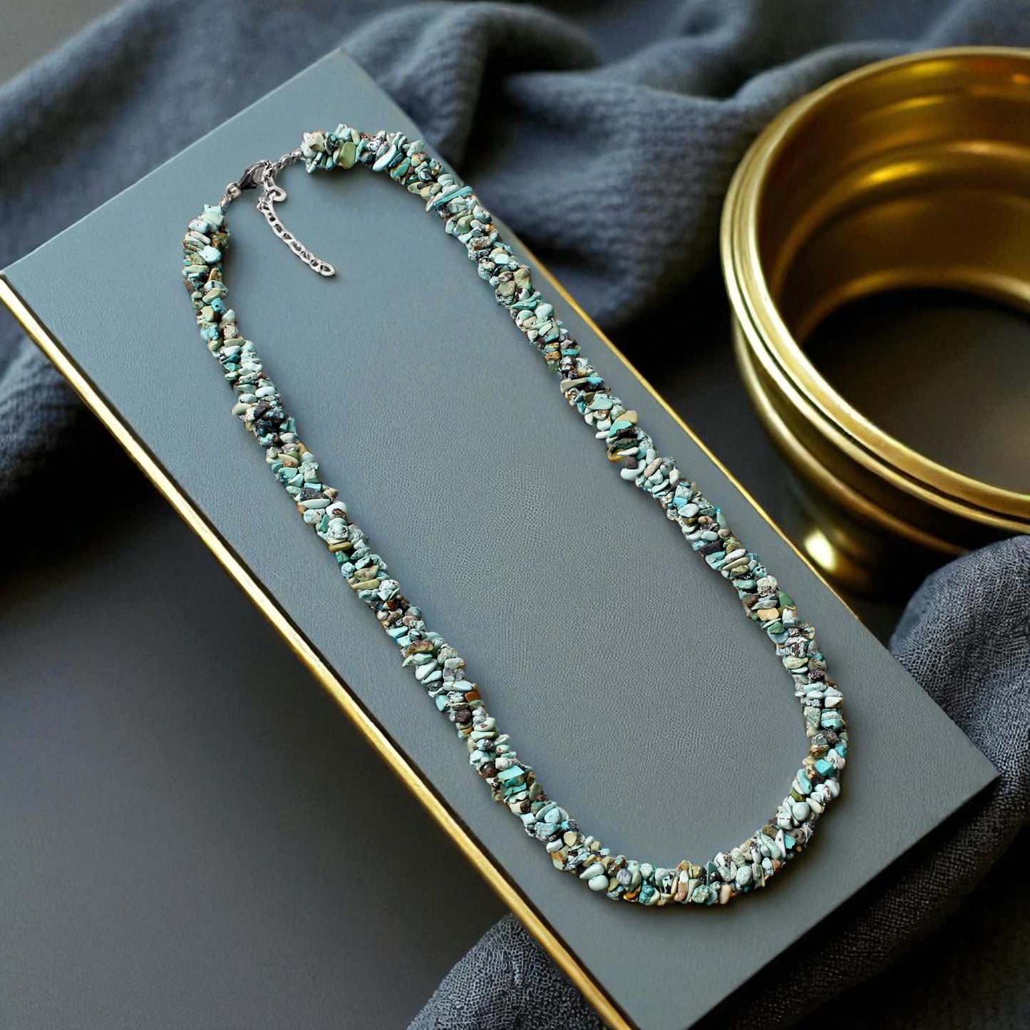 Natural Turquoise Chips Beaded Necklace | Handmade Turquoise Beads Jewelry