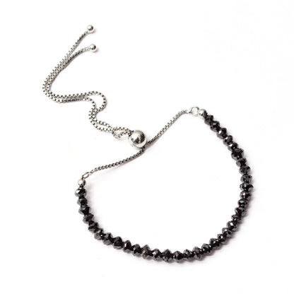 Natural Black Diamond Bolo Chain Silver Adjustable Bracelet,