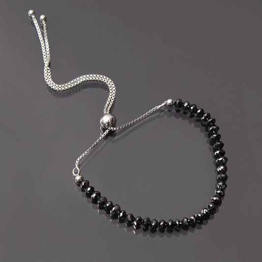 Natural Black Diamond Bolo Chain Silver Adjustable Bracelet,