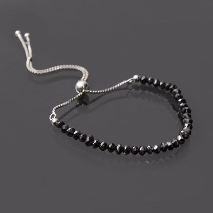 Natural Black Diamond Bolo Chain Silver Adjustable Bracelet,