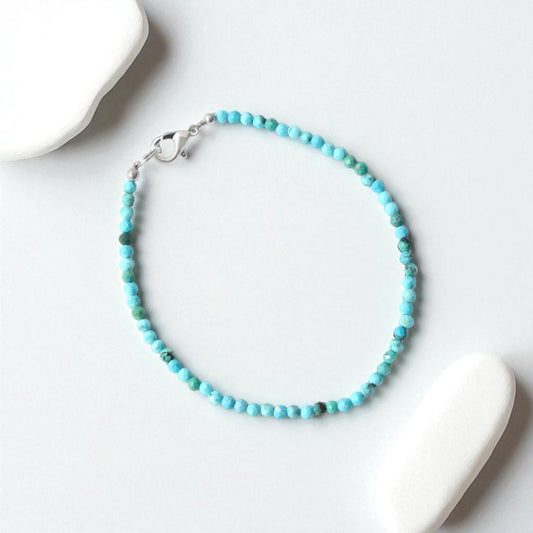 Turquoise Bracelet - Minimalist 3mm Beads with Silver Lobster Lock