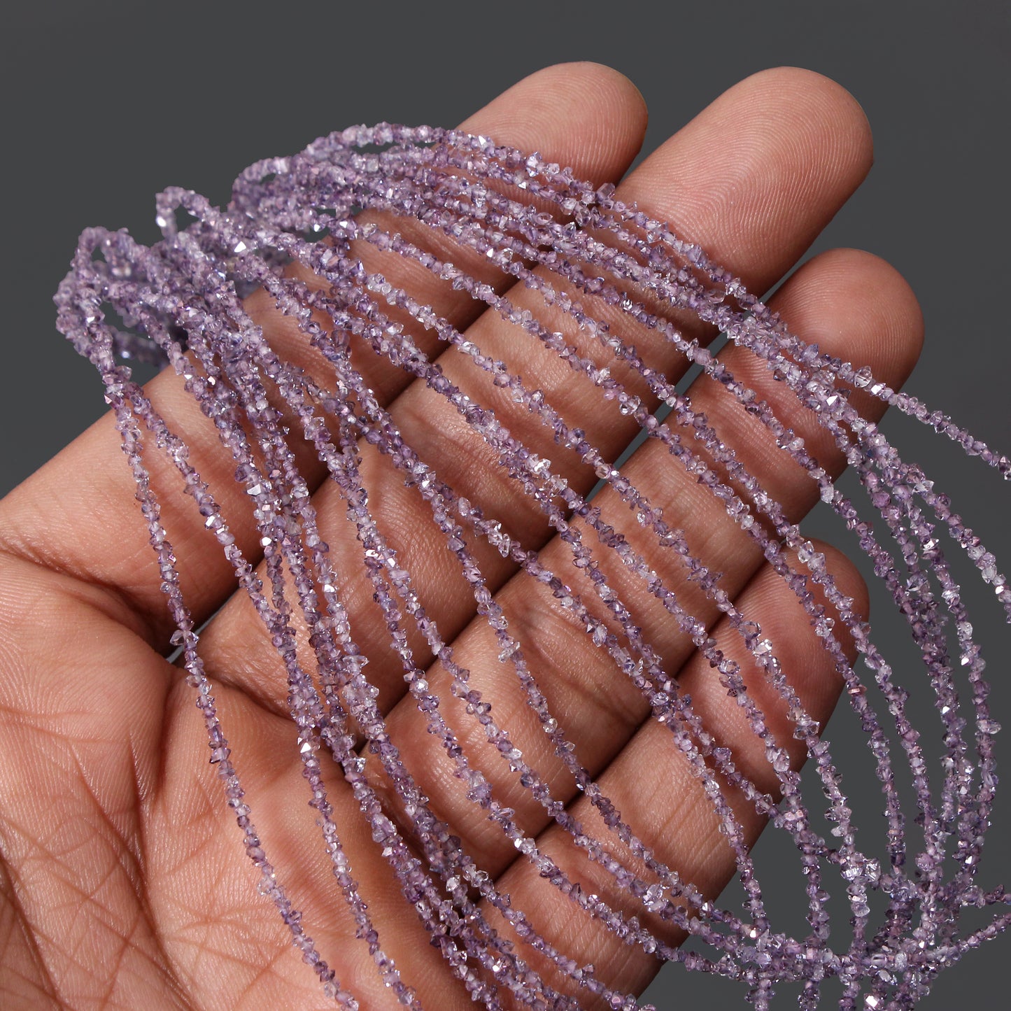 Natural Purple Herkimer Diamond Uncut Chips Beads 2x3 mm – Sparkling Raw Gemstone Strands for Jewelry Making