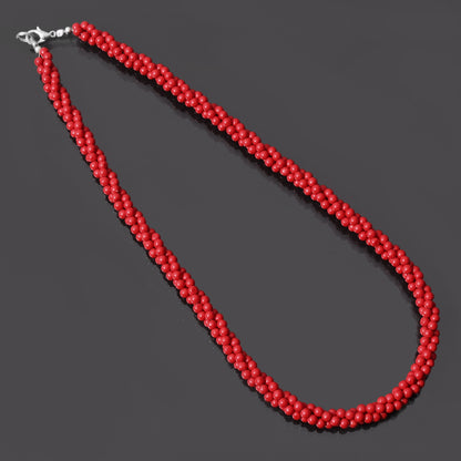 Elegant Natural Red Coral Beaded Twisted Layering Necklace – Vibrant Energy & Timeless Style