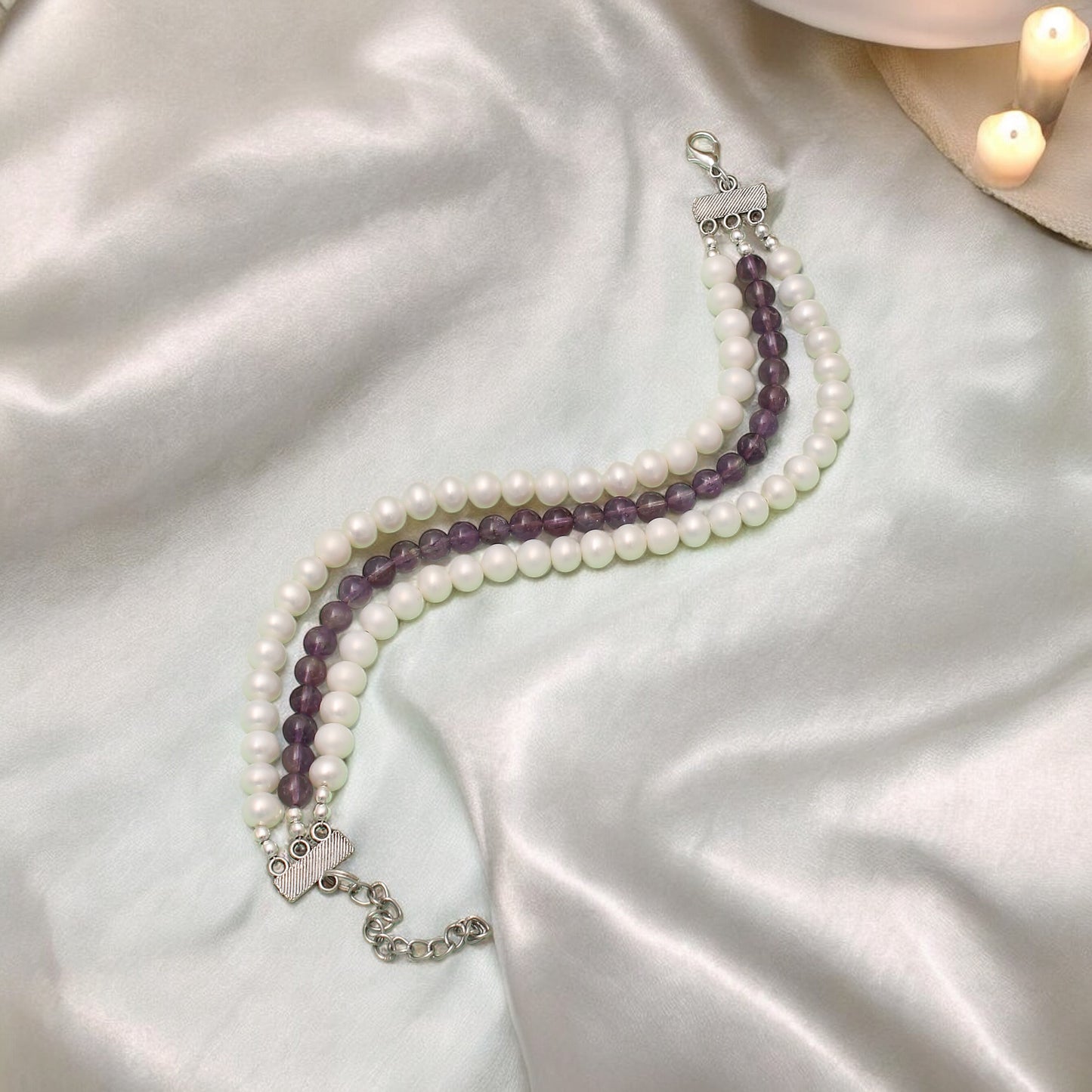 Pearl & Amethyst Layered Bracelet - Elegance & Healing