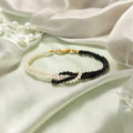 Pearl & Black Onyx Knot Beaded Bracelet - Balance & Protection