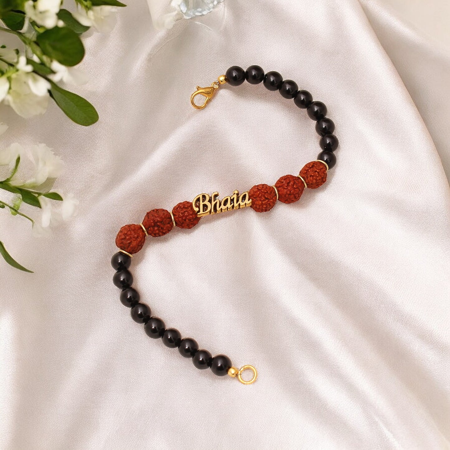 Rudraksha & Black Onyx Beaded Bracelet/Rakhi - Spirituality & Protection