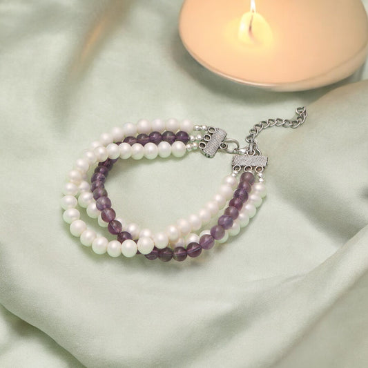 Pearl & Amethyst Layered Bracelet - Elegance & Healing