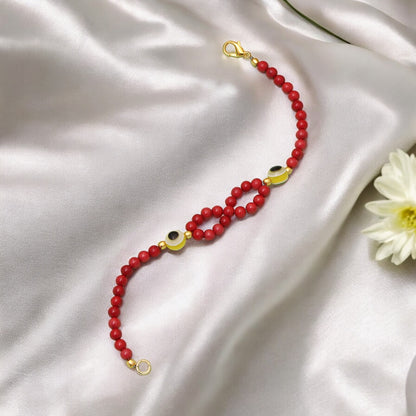 Red Coral & Evil Eye Beaded Bracelet/Rakhi - Vitality & Protection