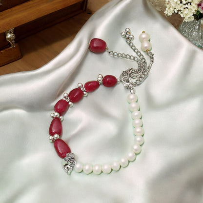 Pearl & Ruby Quartz Bracelet - Elegance & Vitality