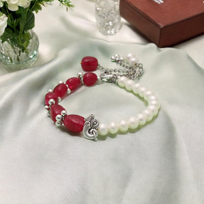 Pearl & Ruby Quartz Bracelet - Elegance & Vitality