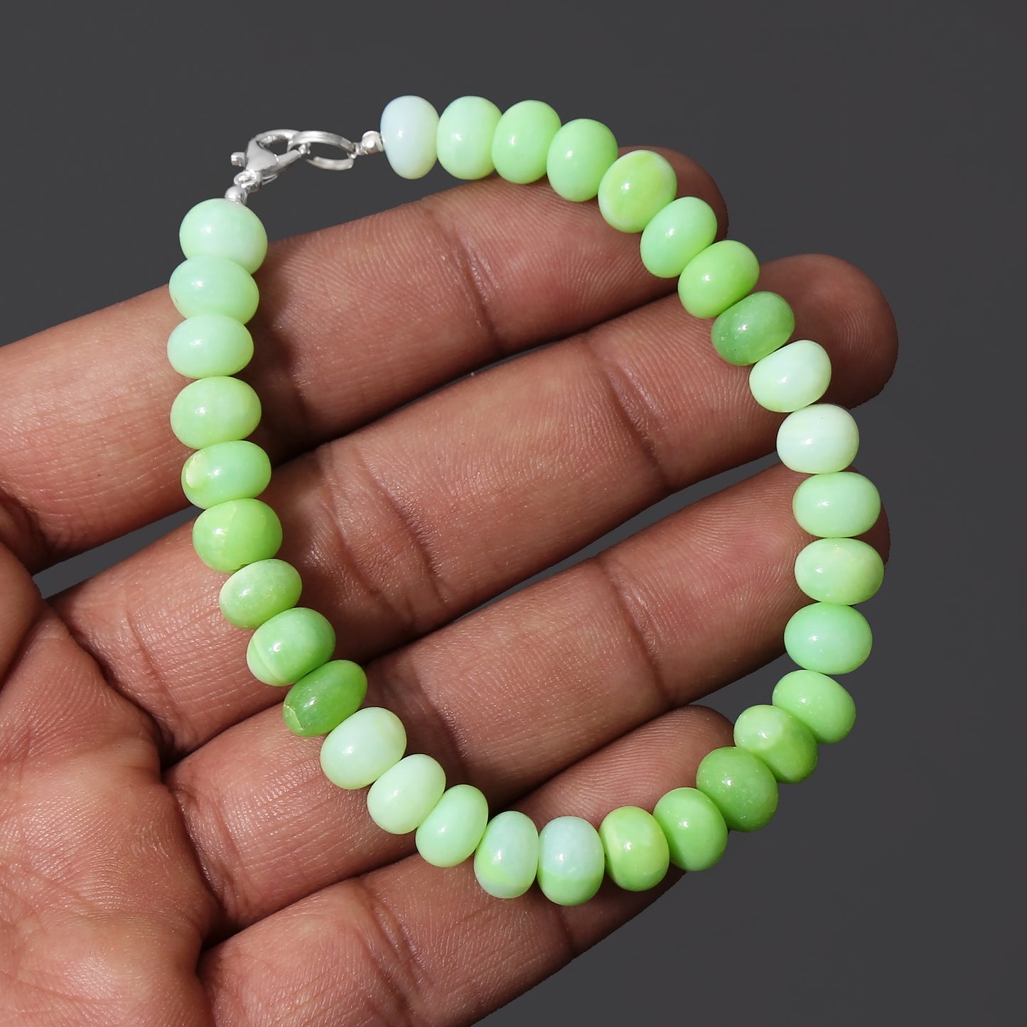 Vibrant Green Opal Beaded Bracelet - 8mm-9mm Smooth Rondelle Gemstone Elegance