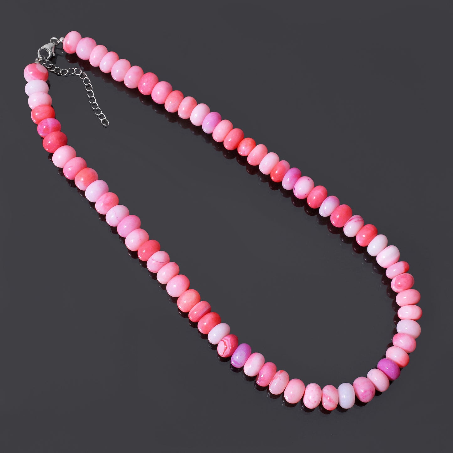 Pink Opal Beaded Necklace Gemstone Smooth rondelle beads Necklace