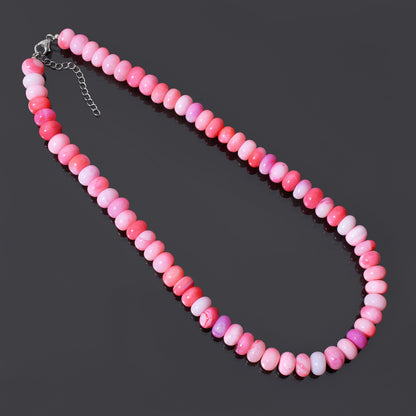 Pink Opal Beaded Necklace Gemstone Smooth rondelle beads Necklace