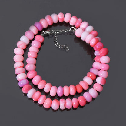 Pink Opal Beaded Necklace Gemstone Smooth rondelle beads Necklace