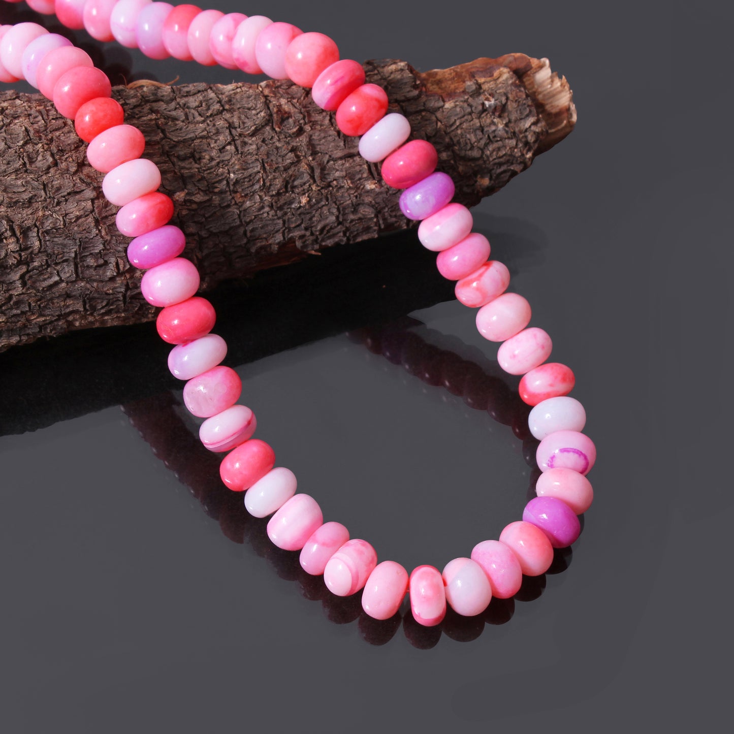 Pink Opal Beaded Necklace Gemstone Smooth rondelle beads Necklace