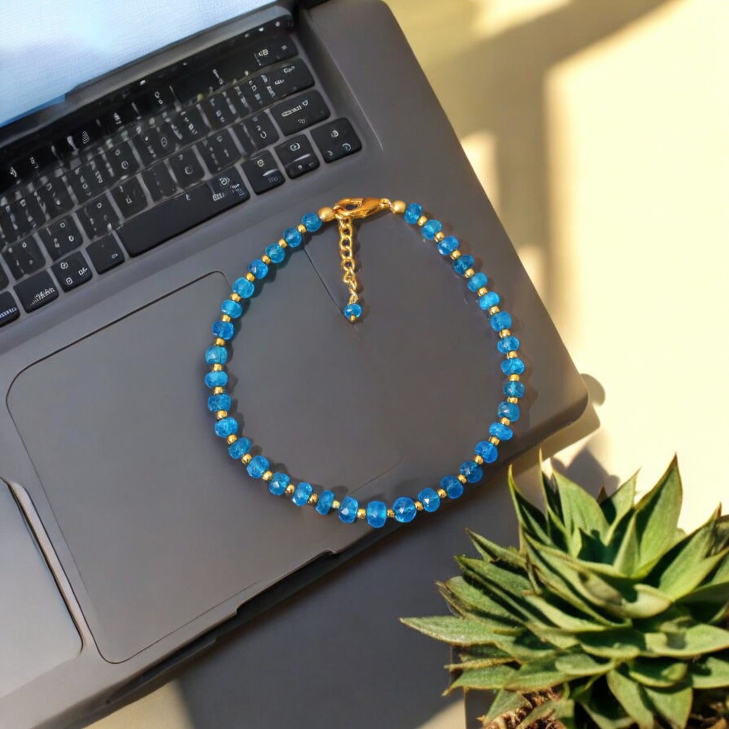 Neon Apatite Motivation Boost Golden Ball Bracelet Women's Jewelry