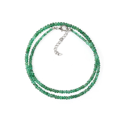 Natural Emerald Smooth Rondelle Bead Necklace (2.5–4 mm) – Heart Chakra Healing & Prosperity
