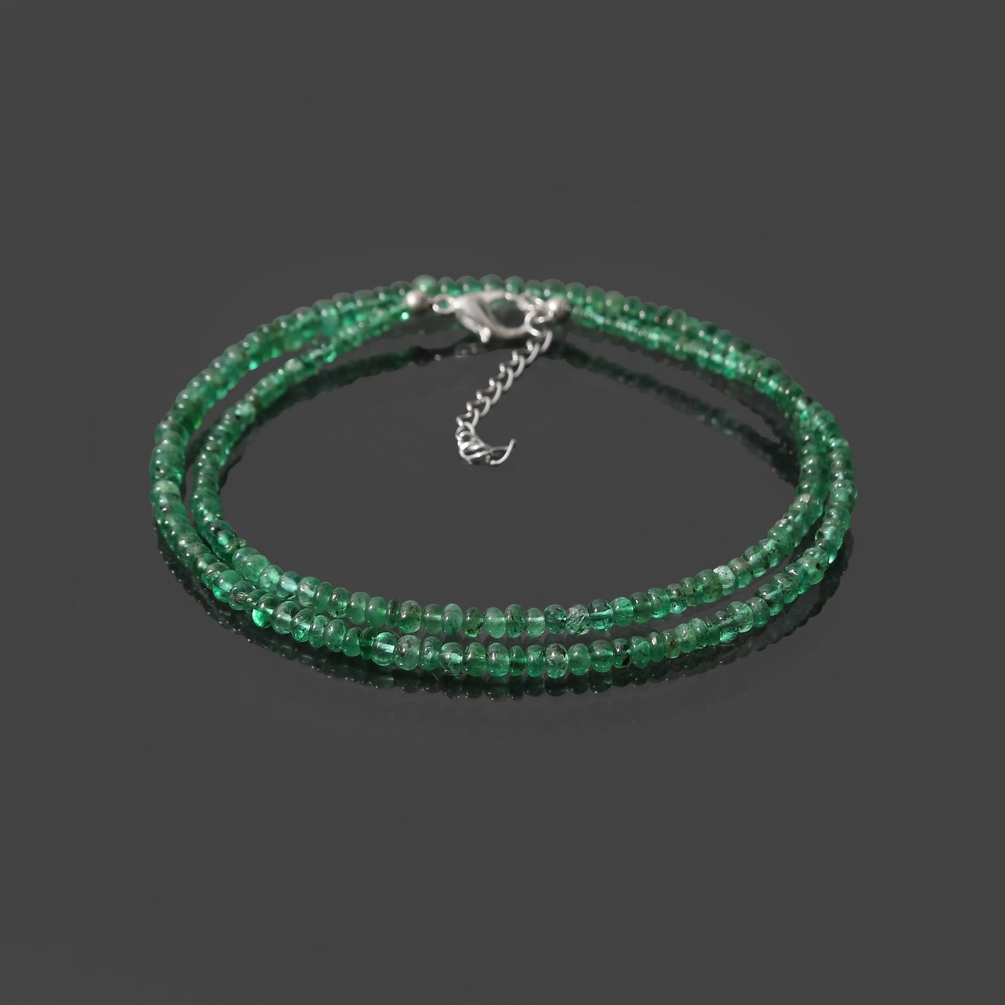 Natural Emerald Smooth Rondelle Bead Necklace (2.5–4 mm) – Heart Chakra Healing & Prosperity