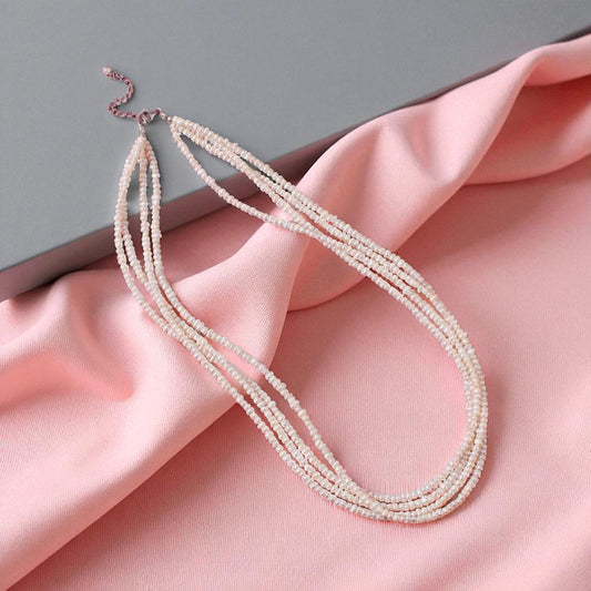 Classic White Pearl Multi-Strand Gemstone Necklace – Elegance & Serenity